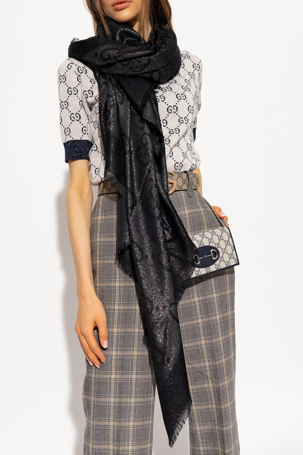 Gucci★素敵！Black Large Scarf Shawl w/Interlocking G Logo GG jacquard silk wool shawl in black | GUCCI® US
